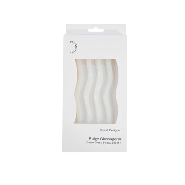 DESIGNSTUFF Curve Glass Straw, White (Set of 4)