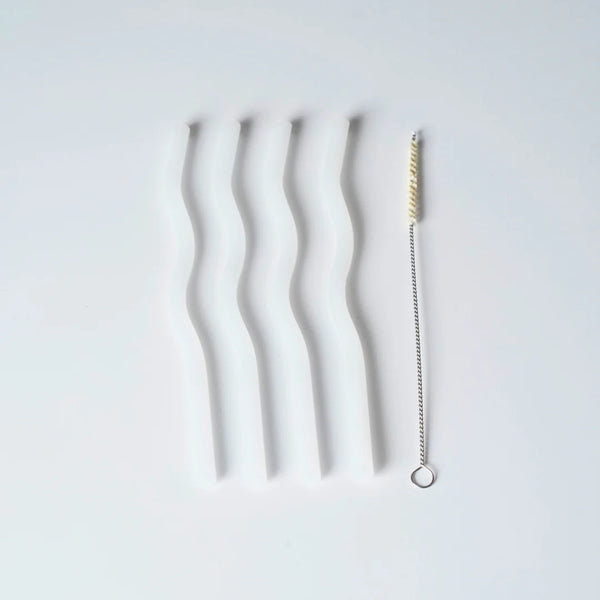 DESIGNSTUFF Curve Glass Straw, White (Set of 4)