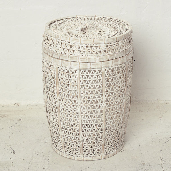 Whitewash Bamboo Laundry Basket with Lid